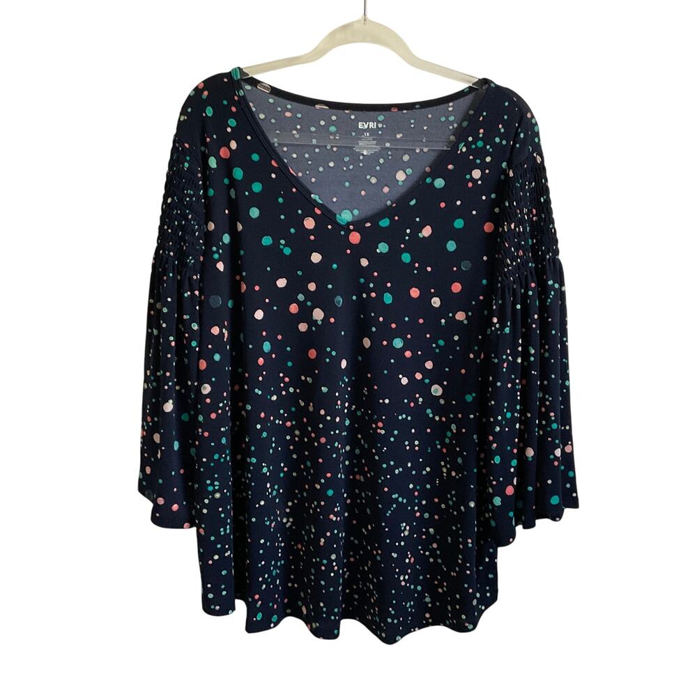 Evri Navy Blue Splatter‎ Dot Printed Blouse - Size 1X - NEW